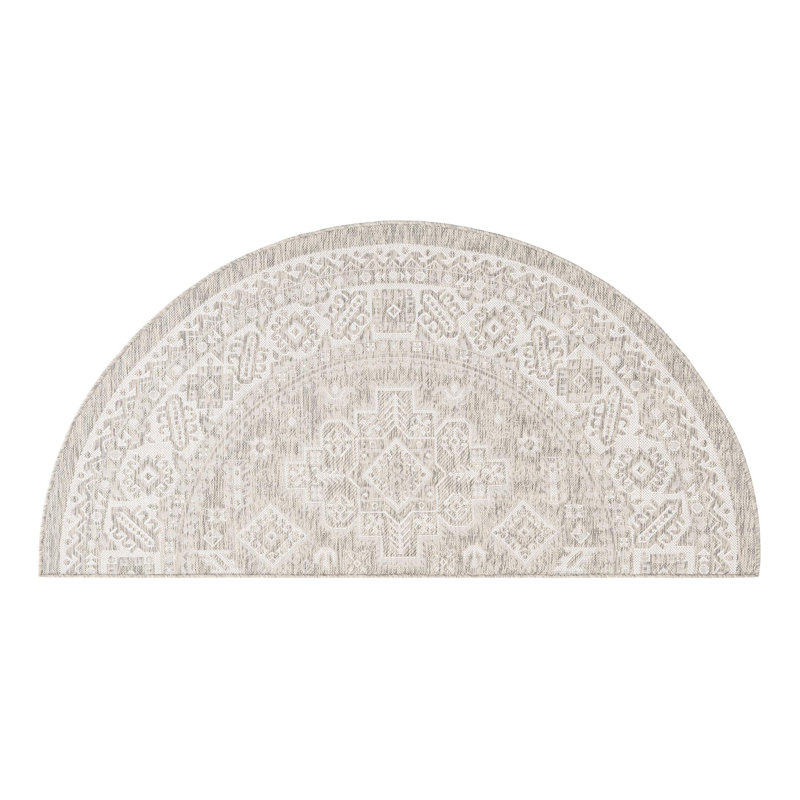 Tapis intérieur / extérieur beige Danera, Demi-cercle 3 pi 1 po x 6 pi 1 po