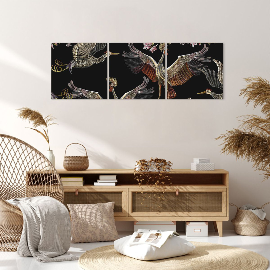 3-tlg. Leinwandbilder-Set Asian Birds Ornate