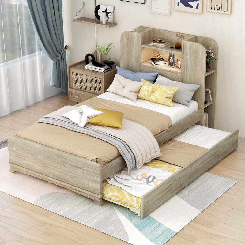 Lit plateforme avec rangement Dailynn, Naturel