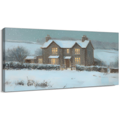  Art de Noël sur toile de Noël, peinture sur toile Cozy House, affiche de paysage pour le salon, décoration de bureau, cadeau pour la famille, 32 po x 16 po