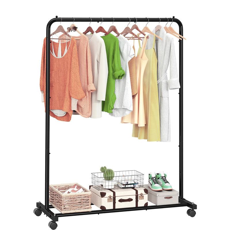 Simple and Trendy Mobile Clothes Rack with Storage Shelves for Effortless Clothing Organization, Black