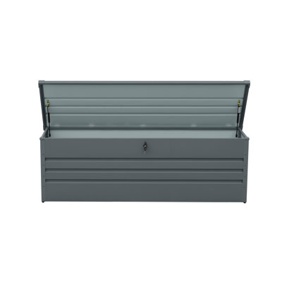 260 Gallon Metal Outdoor Deck Box Waterproof, Extra Large Patio Storage Box With Lockable Storage Containers For Patio Furniture Cushions, Pool Accessories, Garden Tools Dark Gray
