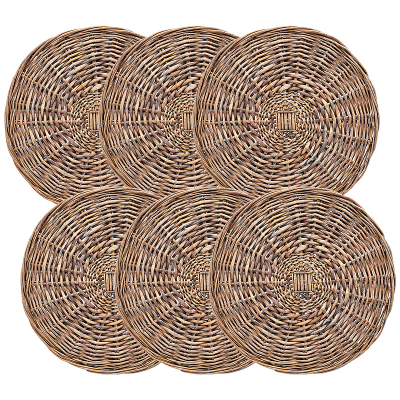 Set of 6 Brown Willow Weave Square Placemats