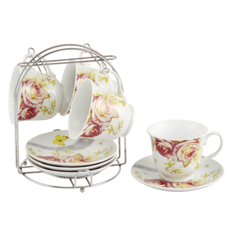 Tasse à café et soucoupe sur pied en métal Lorren Home Trends