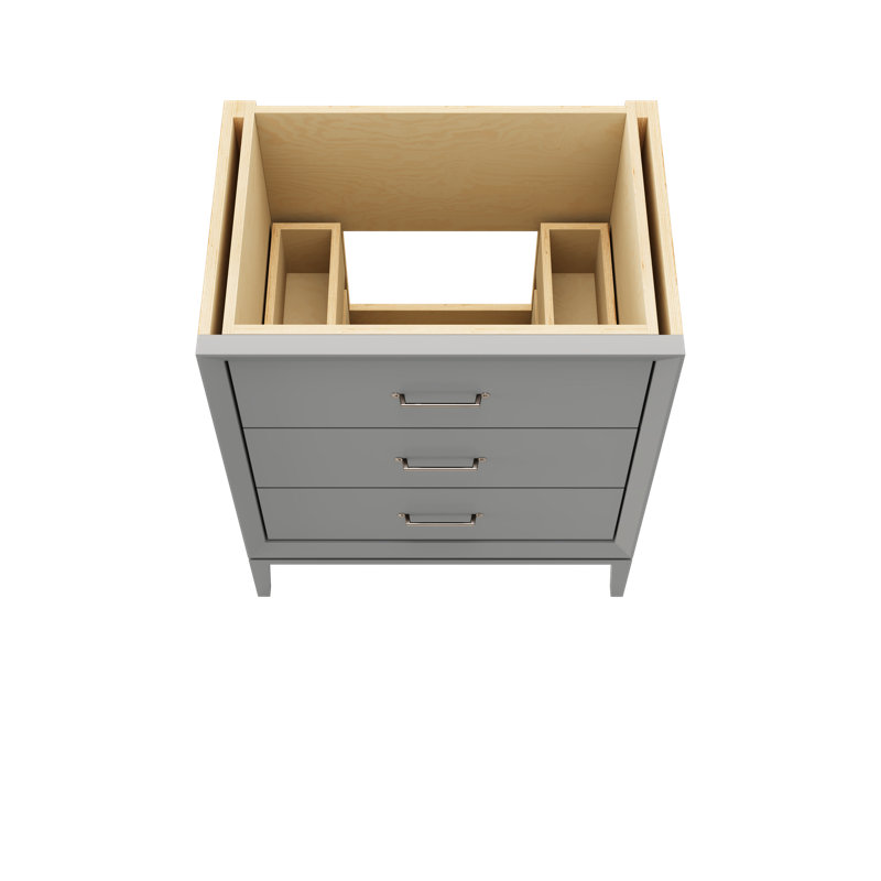 Meuble-lavabo simple à trois tiroirs Alexandra, Gris platine, Nickel satiné, 30"
