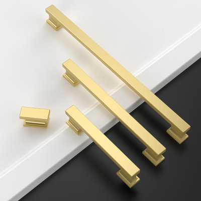 5" Brushed Gold Cabinet Pulls (10-Pack), Modern Square Bar Cabinet Handles