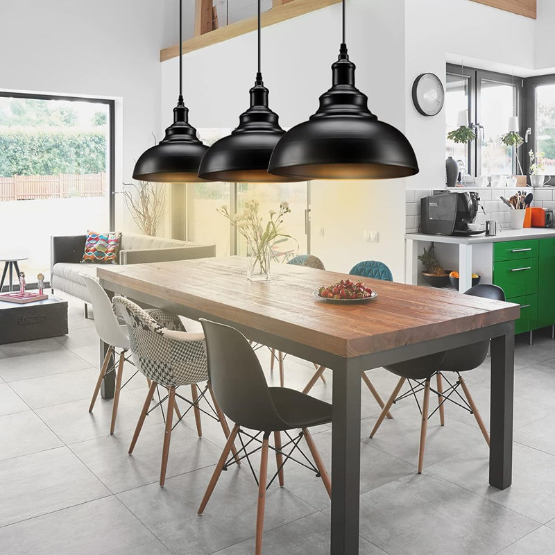 Luminaire suspendu noir mat, luminaire suspendu industriel rétro pour îlot de cuisine, grange, salle à manger, ensemble de 2