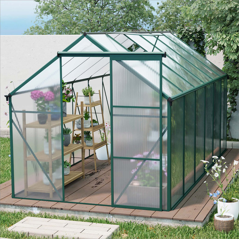 6X8 FT Polycarbonate Greenhouse Raised Base And Anchor Aluminum Heavy Duty  Greenhouses, 6.4' H x 6.2' W x 12.2' D, Green