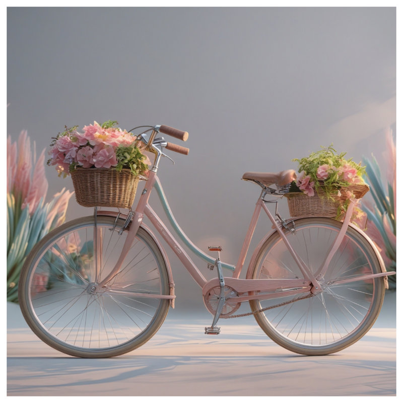 Vélo rose avec couvertures fleurs, L 60 po x H 80 po