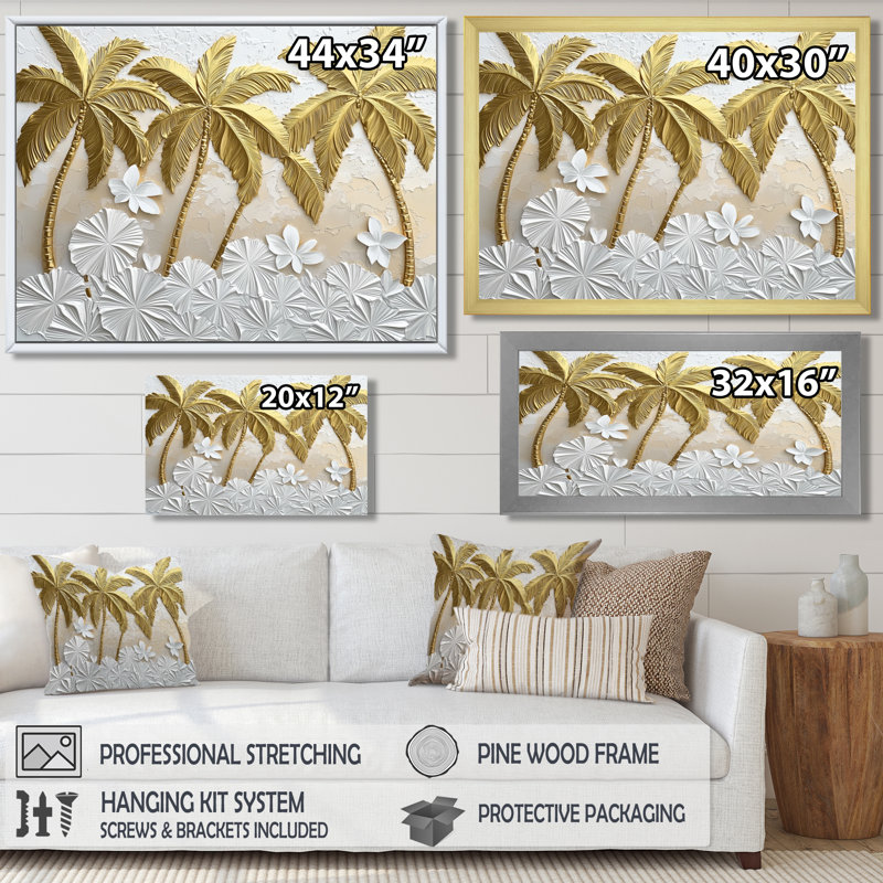 Coleeta Golden Cream Plams Reunion III - palmiers et palmiers, art mural, H 28 po x l 60 po, Impression encadrée flottante