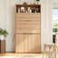 Buffet 69 po avec huche et poste de travail pliable, armoire de rangement multifonctionnelle avec tablette réglable et prise de courant-931988166