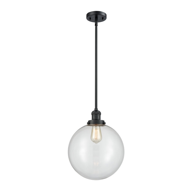 Luminaire suspendu sphère simple à 1 lumière Clermont, Incandescent, Transparent, Noir mat