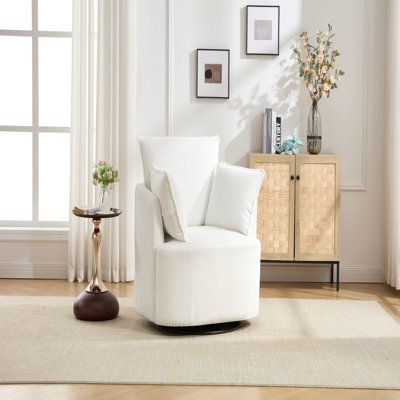 Swivel Accent Chair,Round Swivel Barrel Chair,Armchair Upholstered Living Room Chair Corduroy Reading Chair Single Sofa Chair For Bedroom Apartment Of