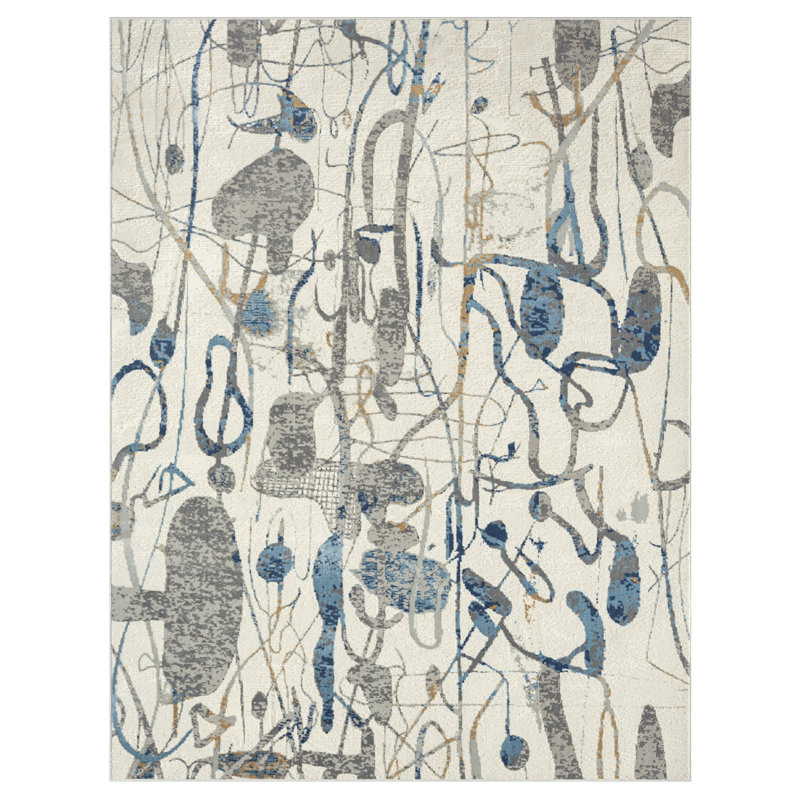 Tapis abstrait bleu et gris ARTWRKS, Rectangle 7 pi 6 po x 9 pi 6 po