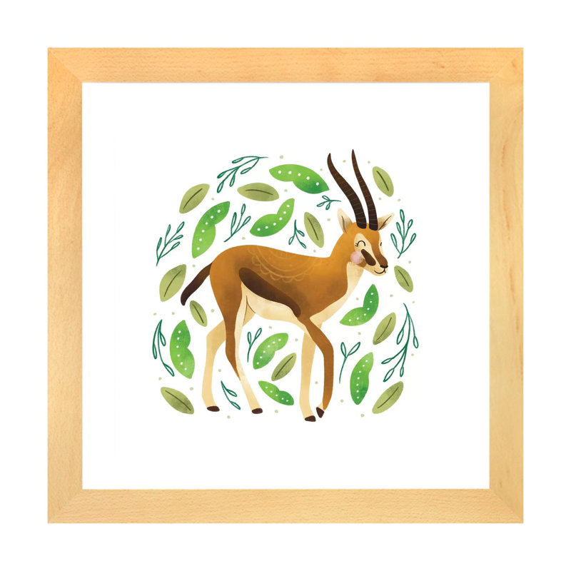 Safari Cuties Gazelle - impression d'art graphique, H 16 po x l 16 po x p 1 po, Papier encadré de bois naturel
