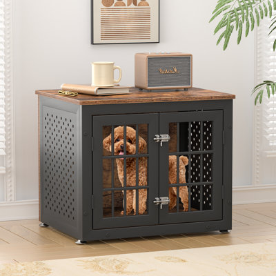 26 Inch Rustic Heavy Duty Dog Crate Furniture, Decorative Pet House End Table, Wooden Cage Kennel Furniture Indoor for Extra Large Dogs