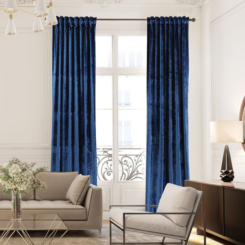 Extra Long & Extra Wide Shiny Velvet Curtain Panel (customized), 280cm Width x 350cm Drop, Navy