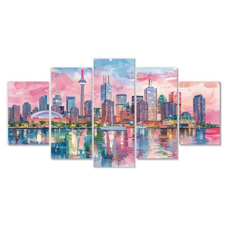 «Pink Toronto Cityscape View I - City Toronto», ensemble d'art mural