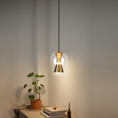 Triac Dimmable Single Pendant Light With Metal Interior, Dual Direction Lighting, And Wine Glass Shade