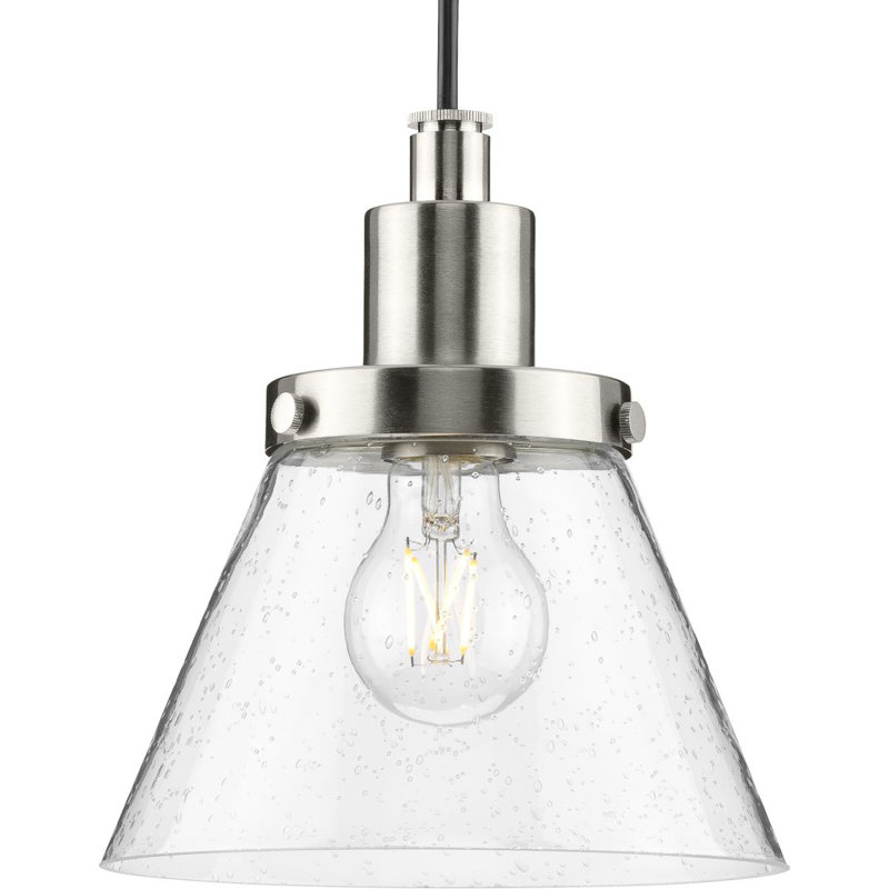 Landrich 1 - Light Cone Pendant, Brushed Nickel, Clear Seeded