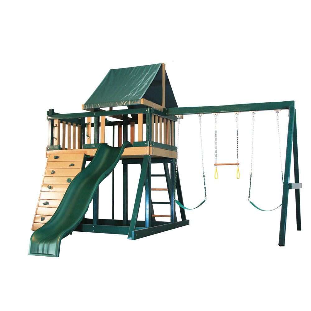 Congo Monkey Green and Sand Playsystem 1 Swing Set Kidwise Frame 