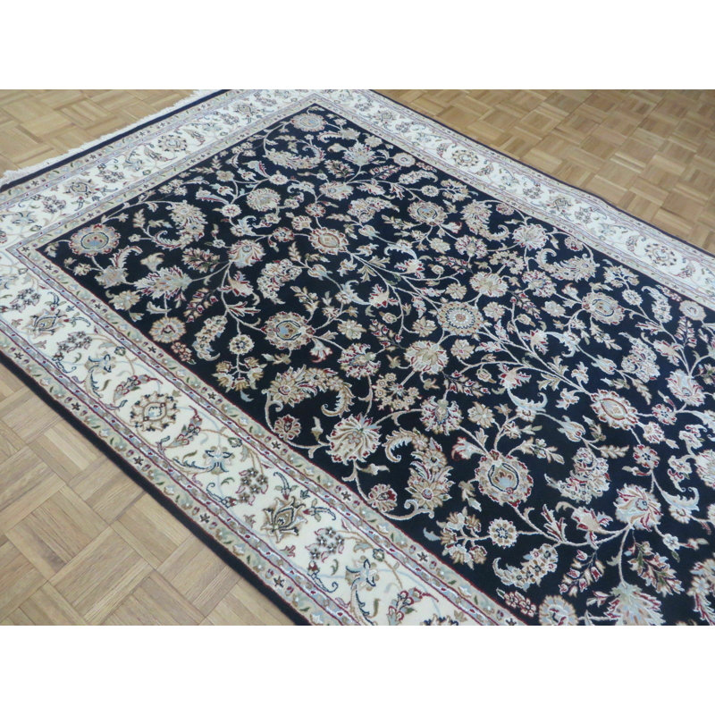Tapis oriental bleu marine en soie noué à la main 4 pi x 6 pi 1 po BFAD61258C1C4D2694C47534C0826F60