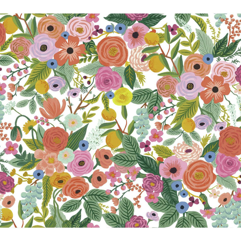 Garden Party 20' L x 27" W Peel and Stick Wallpaper Roll, Rose