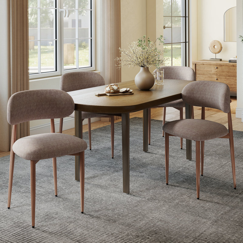 Ensemble de 4 chaises de salle à manger rembourrées en tissu de style campagnard moderne avec repose-pieds confortables, pieds de table en métal pour la maison