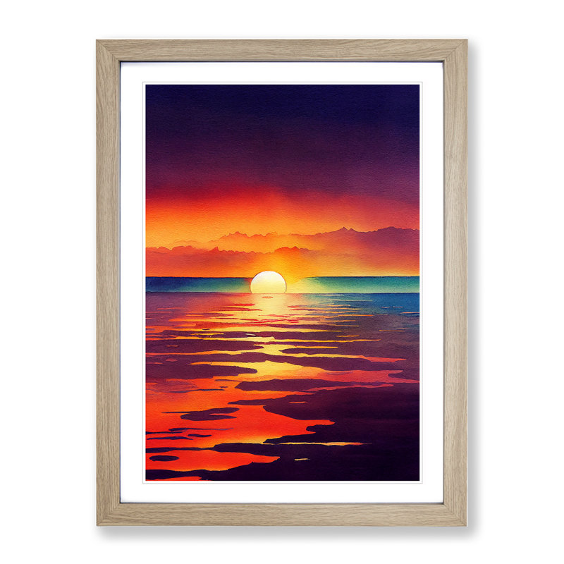 Excellent Ocean Sunset - Framed Print, 64cm H x 46cm W x 2cm D, Oak