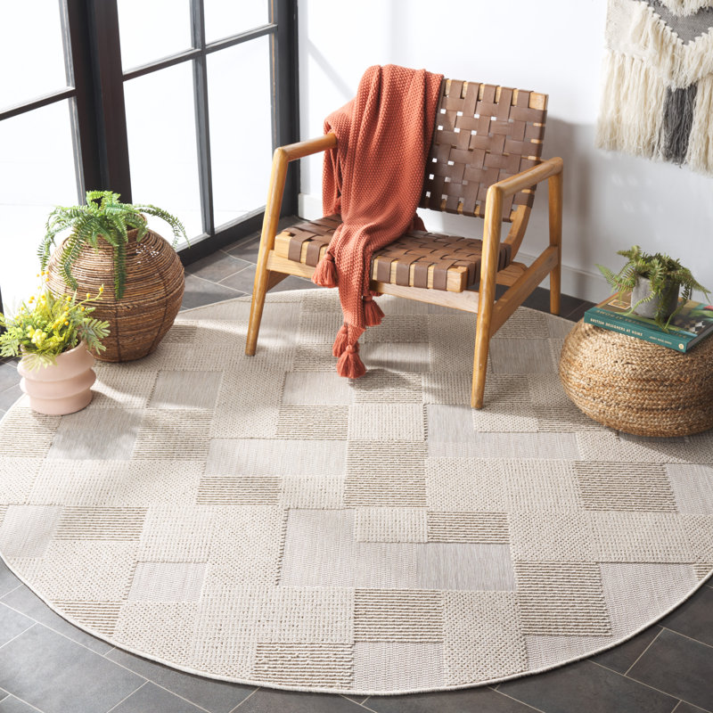 Tapis d'intérieur / extérieur à motif géométrique Sanchia Performance, Rond 6 pi 7 po
