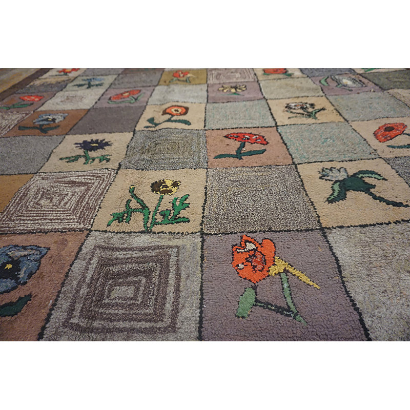 Antique American Hooked Room Size Wool Multicolor Rug