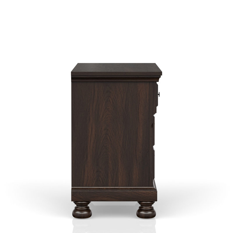 Table de chevet élégante à deux tiroirs cerisier foncé