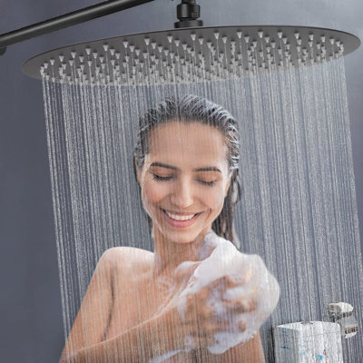High Pressure Ultra-Thin 16-Inch Rain Shower Head - Stainless Steel with Easy-Clean Silicone Nozzles