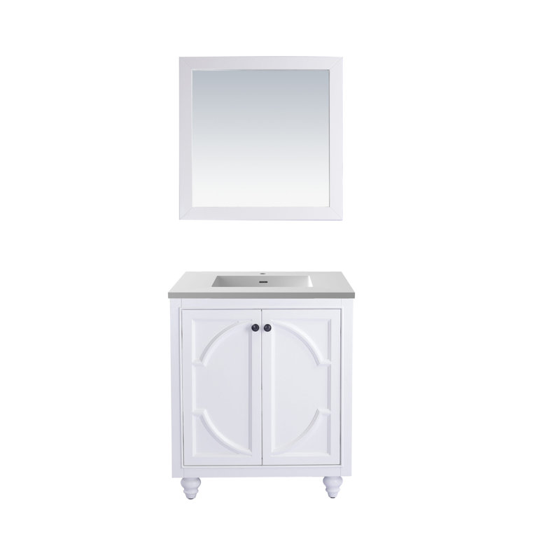 Mundy 30'' Single Bathroom Vanity with Marble Top, White, Matte White