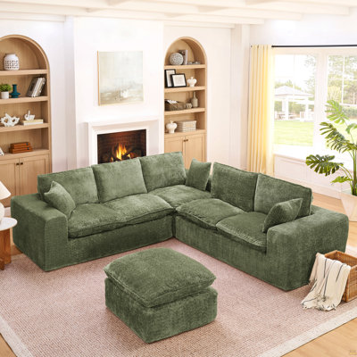 107'' Modern Boucle L-Shaped Sectional Sofa With Moveable Ottoman