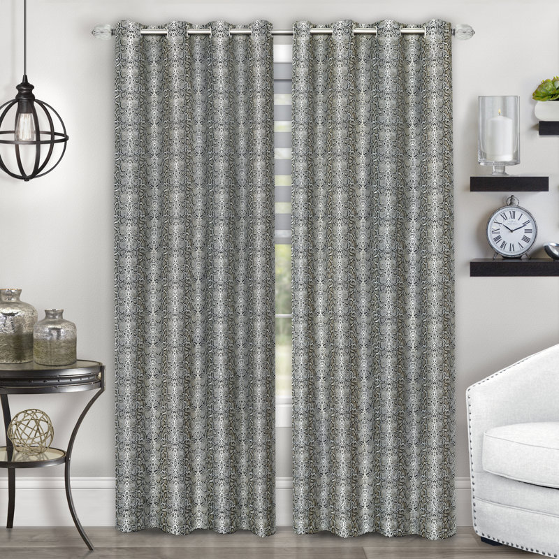 Tomberlin Blackout Curtain Single Panel, Black/Silver, 52" W x 63" L