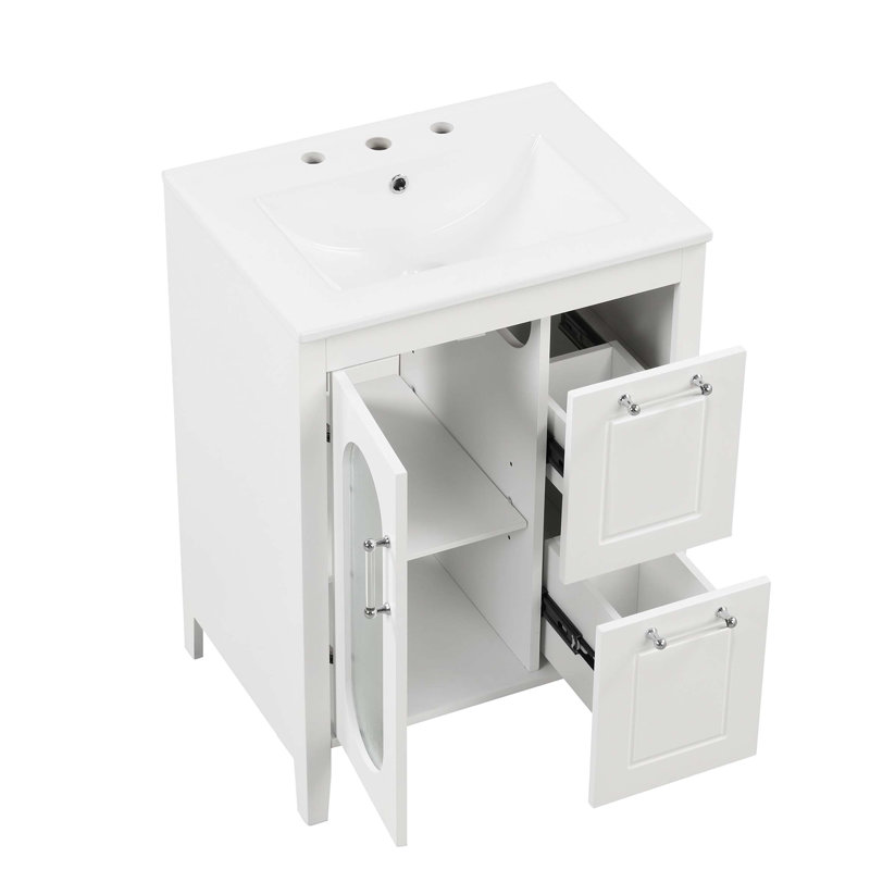 Meuble-lavabo sur pied simple 24 po avec plateau en céramique Suruchi