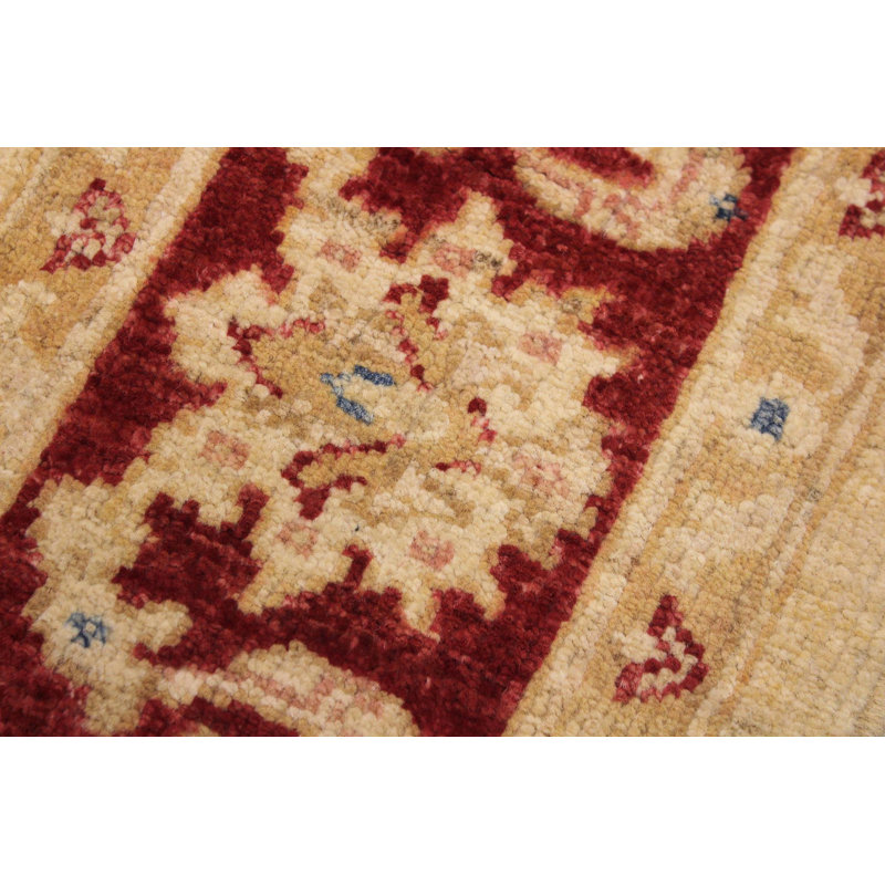 Tapis oriental rectangulaire noué à la main en laine jaune / rouge / beige 3 pi 4 po x 4 pi 9 po Baccio