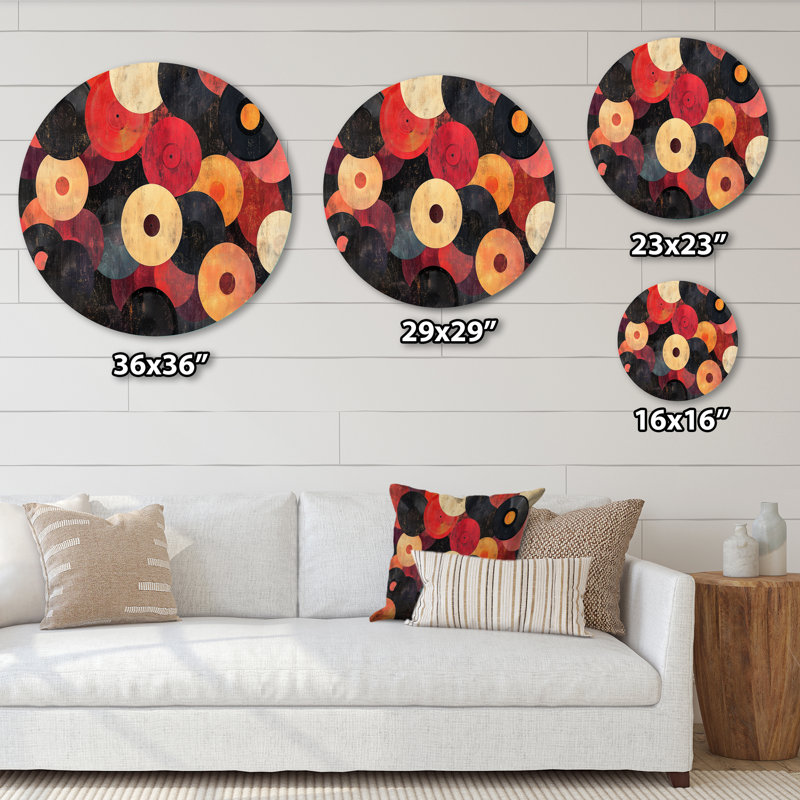 Rétro cercles de vinyle - art mural rond grand divertissement, L 29 po x H 29 po