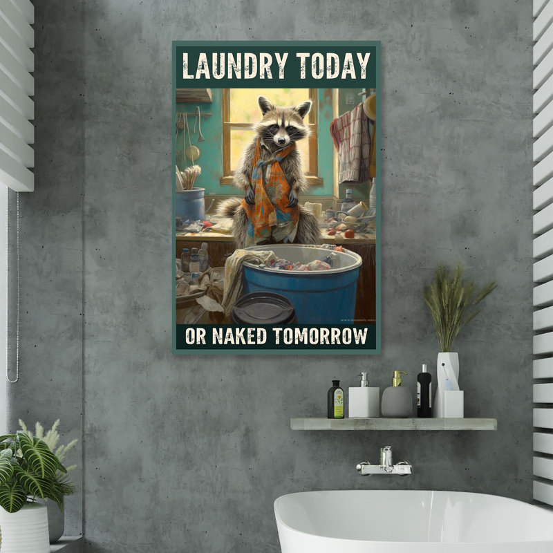 «Raccoon Laundry Today», reproduction d'art rectangulaire sur toile tendue, H 36 po x l 24 po x P 1,25 po