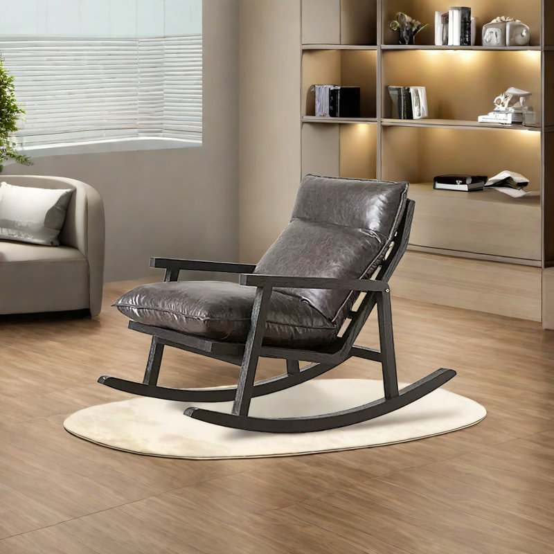 Chaise berçante écologique en chêne de qualité, Brun-noir, Noir