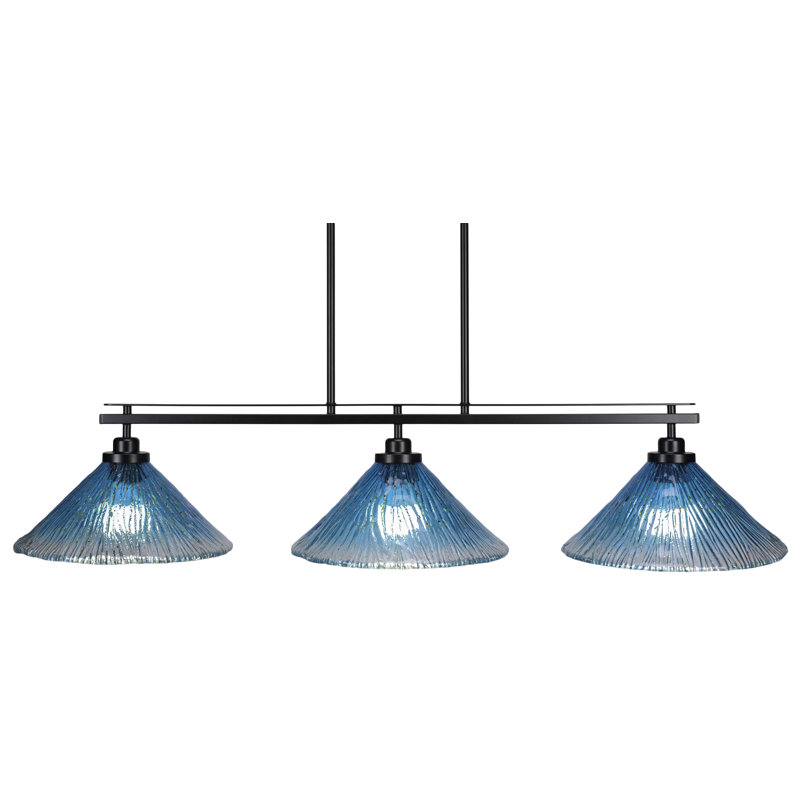 Luminaire pour îlot de cuisine 3 lumières Odyssey, Bleu, Noir mat, H 9 po x l 44,5 po x P 12 po