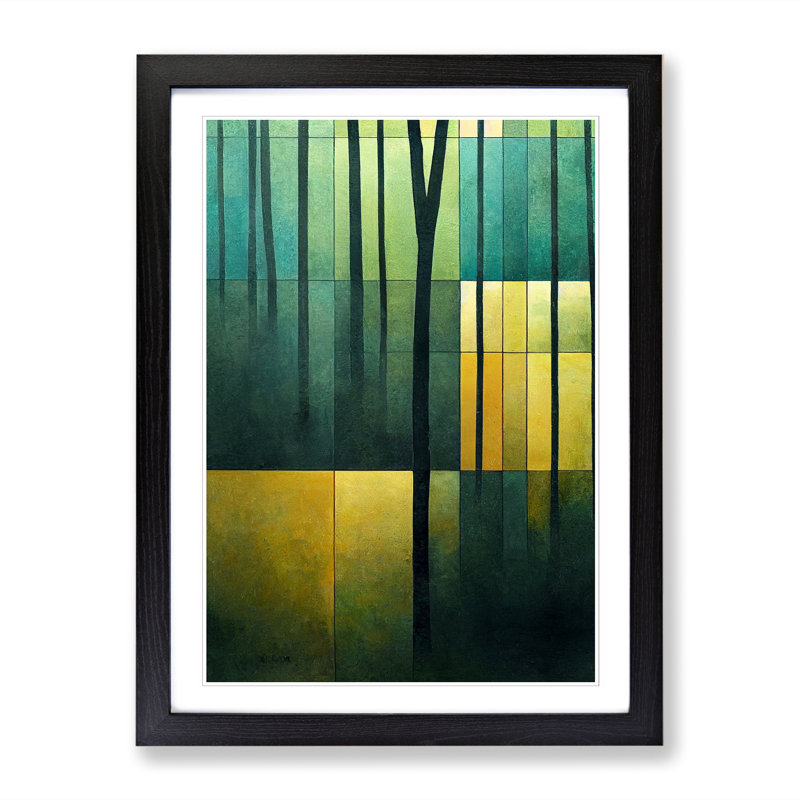FRM-V0523-991X Forest Cubism Vol.2 - Picture Frame Print, 64cm H x 46cm W, Oak Framed