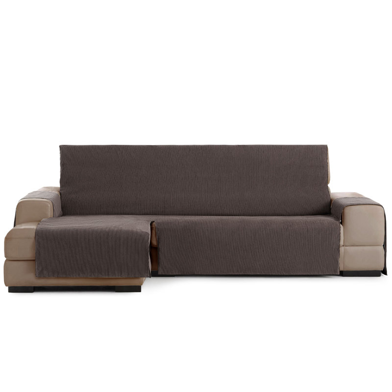 Birbal Box Cushion Chaise Lounge Slipcover, Brown, 220cm H x 240cm W x 3cm D