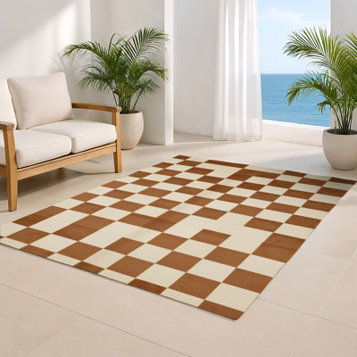 Tapis d'intérieur et d'extérieur à carreaux beige