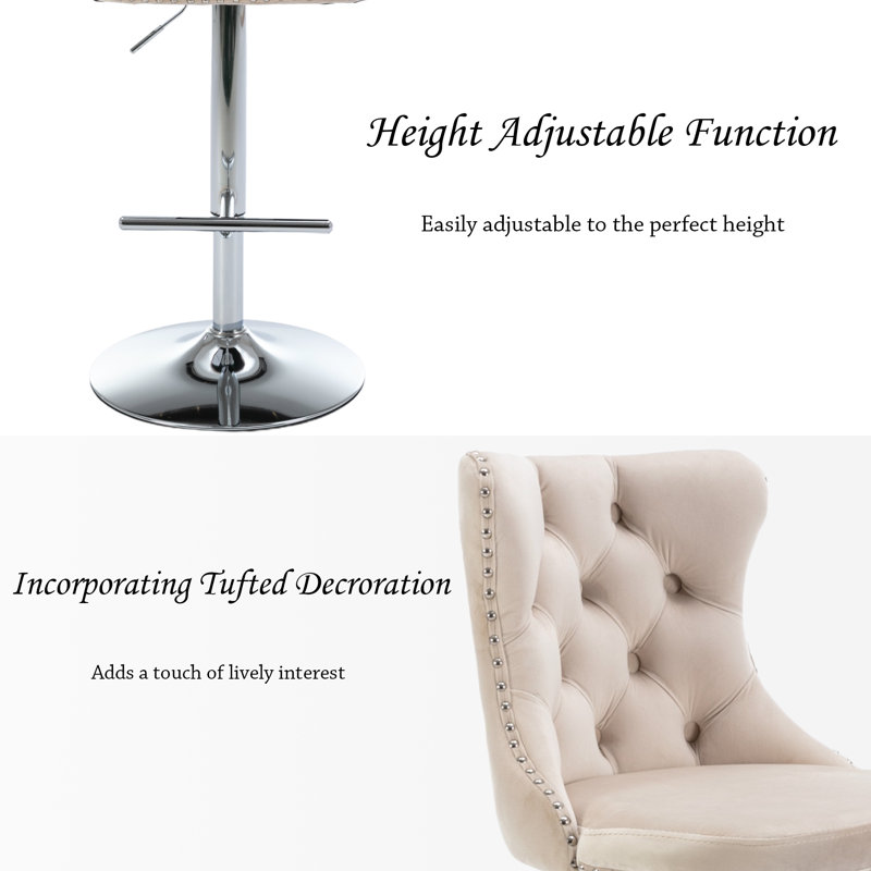 Upholstered Tufted Swivel Velvet Bar Stools (Set of 2), Beige