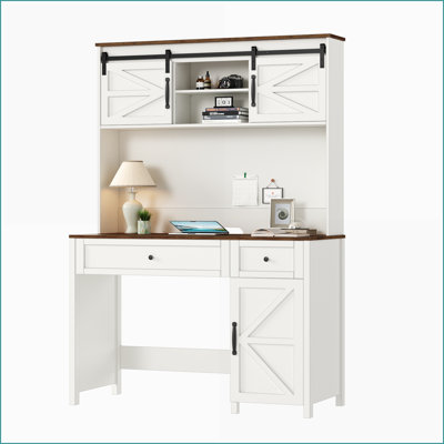 Bureau de direction de bureau avec station de charge, tiroir classeur et amp; Rangement, blanc l 47,24 po x P 19,69 po x H 67,91 po | Panneau de particules