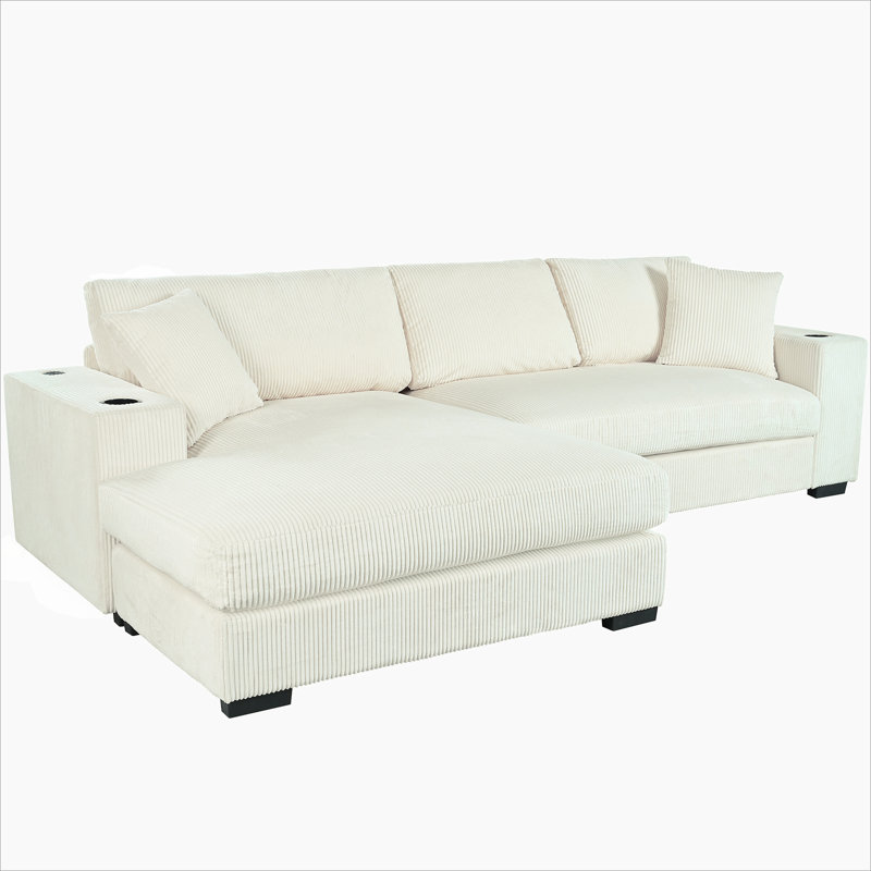 2 - Piece Upholstered Sectional, Beige Corduroy