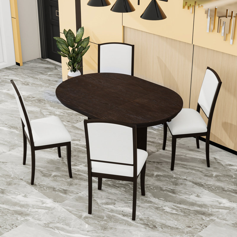 Ensemble de table de salle à manger 5 pièces avec rallonge amovible et 4 chaises rembourrées, Espresso
