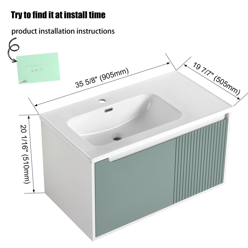 Meuble-lavabo mural simple 36 po avec comptoir en céramique